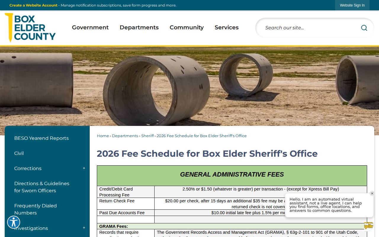 Box Elder County Correctional Facility release record fee schedule